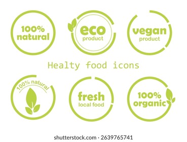 Organic food, label design, stickers, vector template