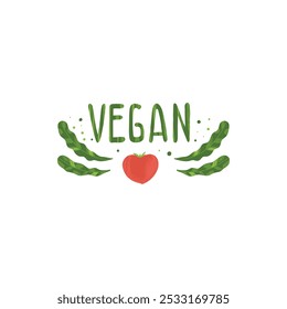 Etiqueta de alimentos orgánicos. Productos vegetarianos ecológicos frescos, etiqueta vegana y placa de alimentos saludables. Logotipo del veganismo, etiqueta engomada de la dieta de los veganos o sello ecológico del producto alimenticio. Vector aislado icono de símbolos en blanco