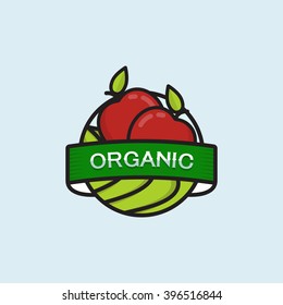 Organic food labels and elements, Apple Farming organic products vector illustration