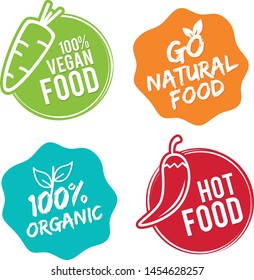Organic food labels and elements. Hot Food. Natural Food. Restaurant logo design.