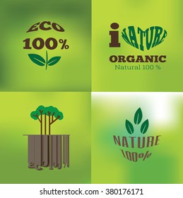 Organic food labels and elements, set for drink, restaurant and organic products vector illustration.