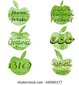 Organic food labels and elements, set for food and drink, restaurants and organic products vector illustration.