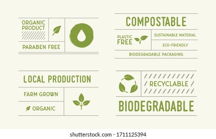 Organic food labels set. Trendy vintage labels for organic products, restaurants, food stores and packaging. Vector illustration