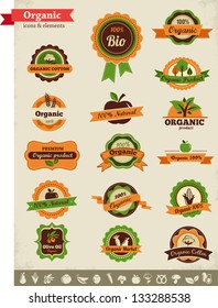 Organic food labels, tags and graphic elements