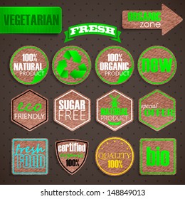 organic food labels. vintage labels with cardboard texture