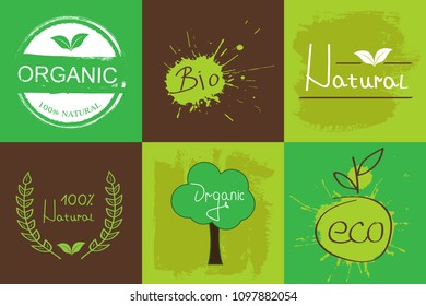 Organic food labels.Natural product elements.Vector illustration.