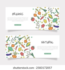 Organic Food Landing Page with Ripe Fruit and Vegetable Vector Template