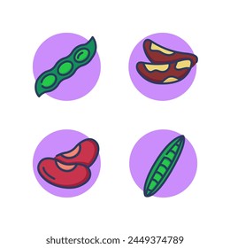 Icono de línea de comida orgánica colección. Guisantes verdes, judías verdes, judías. Tipos de legumbres, concepto de frijoles. Ilustración vectorial para Diseños web y App