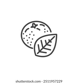 Organic Food line icon. linear style sign for mobile concept and web design. Orange fruit with a leaf outline vector icon. Symbol, logo illustration. Vector graphics