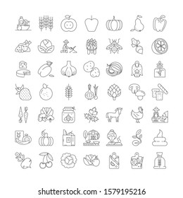 Organic food linear icons, signs, symbols vector line illustration set