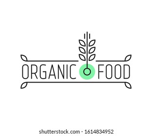 organic food linear logo with wheat. flat lineart style trend modern minimal stroke logotype graphic art design isolated on white background. concept of abstract emblem for healthy meal store or shop