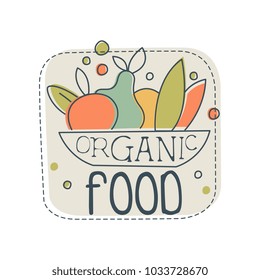 Organic food logo, design element for healthy food store, vegan shop, vegetarian cafe, ecology company, natural products, eco market, farming hand drawn vector Illustration