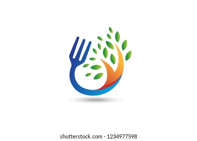 organic food logo. fork and tree symbol. healthy icon illustration