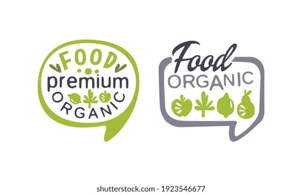 Organic Food Logo Templates, Premium Fresh Natural Products, Healthy Life, Vegan Food Design Vector Illustration