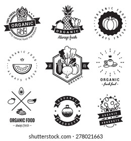 Organic food logo vintage vector set. Hipster and retro style. Perfect for your business design.