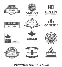 Organic food logos, labels and vector elements. Fresh and natural food. 