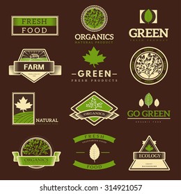 Organic food logos, labels and vector elements. Fresh and natural food. 