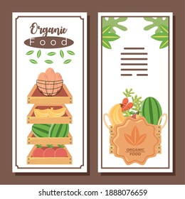 organic food market brocure fresh fruits and vegetables vector illustration