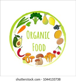 Organic food menu background- Vegetables and fruits frame