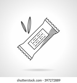 Organic food menu. Cereal candy in wrap and leaves. Healthy nutrition. Vector icon flat thin line style. Element for web design, business, mobile app. 