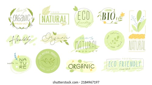 Organic food natural product elements set.