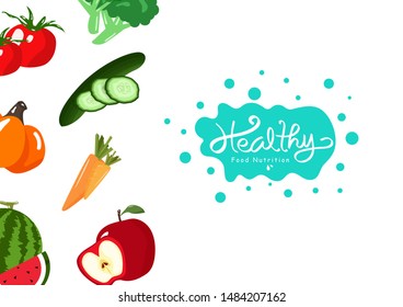 Organic food nutrition, vegetables and fruits, healthy collection balance diet, market banner poster vector illustration