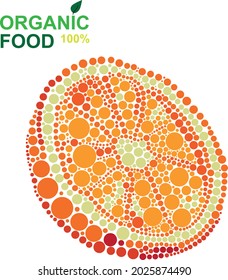 organic food orange slice made from dots on a white background. natural product