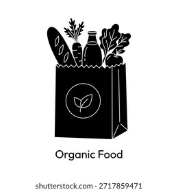 Organic Food Paper Bag Solid Icon Eco Grocery Shopping Bag Icon Set Vector