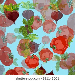 Organic food pattern. Vector of vegetables on a white background.