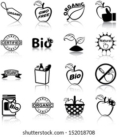 Organic food related icons/ silhouettes.