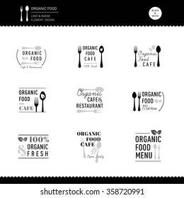 Organic food Restaurant  logo badges Black and white Shop cafe business