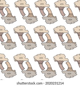 Organic food seamless fall pattern with isolated cantharellus cibarius mushroom print. Pink colors. Stock illustration. Vector design for textile, fabric, giftwrap, wallpapers