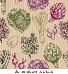 Organic food seamless pattern. Fresh vegetables background. Vector illustration