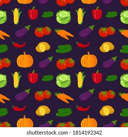 Organic food seamless pattern. Fruits and Vegetables background. Vector illustration
