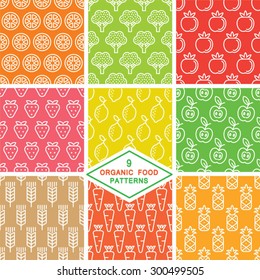 Organic food seamless pattern set. Linear style. Vector illustration.