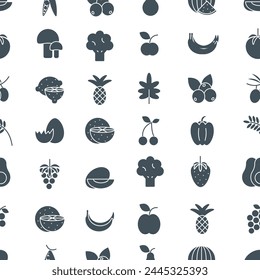 Organic food seamless pattern vector graphics. Ink icons of vegan products background. Product print for design