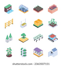 Organic Food and Smart Farming Isometric Icons  

