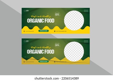 Organic food social media cover banner template green background