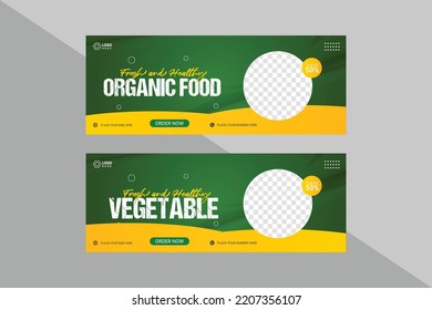 Organic food social media cover banner template	 green background