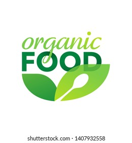 Organic food sticker - creative sign for natural or vegetarian food products - nutrition marking