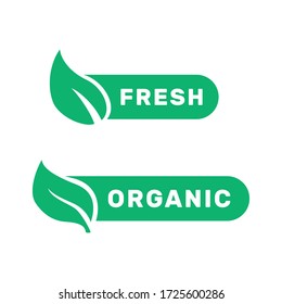 Organic food sticker, fresh leaf tree logo set, flat silhouette illustration vector
