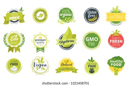 Organic food sticker. Vector template isolated on white background.