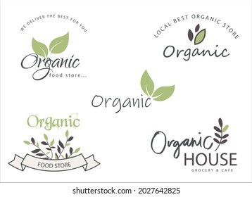 Organic Food Stickers. Collection of Organic Logos Flat Vector