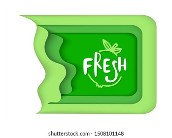 Organic food and supplies vector, isolated set of green logotypes, foliage vegetal elements, apple and plants with leaves natural meal and ingredients