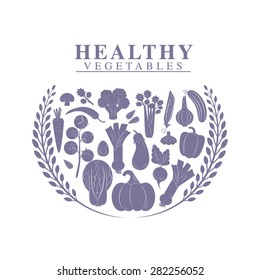 Organic food template. Vector illustration of a set of hand-painted vegetables. Healthy eating vector concept with flat vegetables. 