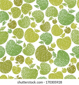 Organic food theme seamless background, Apples seamless pattern, vector, hand drawn lines textures used.