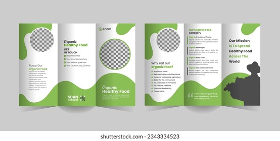 organic food trifold brochure template or organic healthy food shop tri fold brochure design, green food trifold brochure template