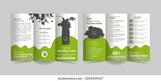 organic food trifold brochure template or organic healthy food shop tri fold brochure design, green food trifold brochure template