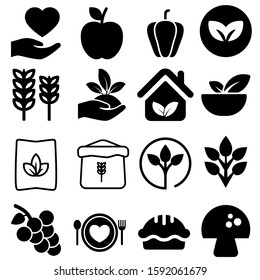 Organic food vector icon set. Collection of icons of healthy. diet illustration sign or logo.