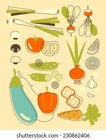 Organic food vector illustration with silhouettes of vegetables